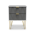 Geo White and Grey 2 Drawer Bedside Table Cabinet with Gold Hair Pin Legs from Roseland Furniture