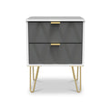 Geo 2 Drawer Bedside Table with Wireless Charging and Gold Hairpin legs in Grey White by Roseland Furniture