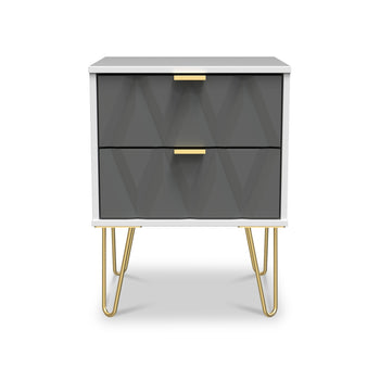 Geo Wireless Charging 2 Drawer Bedside Table with Gold Hairpin Legs