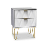 Geo White 2 Drawer Bedside Table Cabinet with Gold Hair Pin Legs from Roseland Furniture