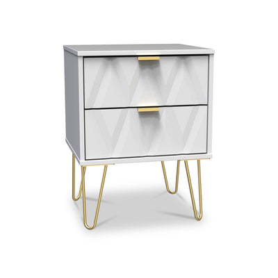 Geo 2 Drawer Bedside Table with Gold Hairpin Legs