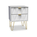 Geo 2 Drawer Bedside Table with Wireless Charging and Gold Hairpin legs in White by Roseland Furniture