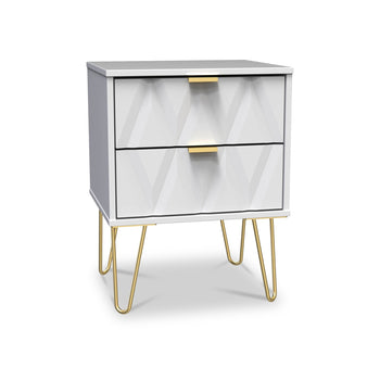 Geo Wireless Charging 2 Drawer Bedside Table with Gold Hairpin Legs