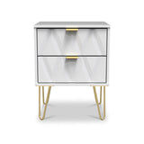 Geo White 2 Drawer Bedside Table Cabinet with Gold Hair Pin Legs from Roseland Furniture
