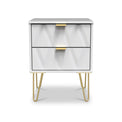 Geo 2 Drawer Bedside Table with Wireless Charging and Gold Hairpin legs in White by Roseland Furniture