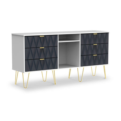 Geo 6 Drawer Sideboard with Gold Hairpin Legs