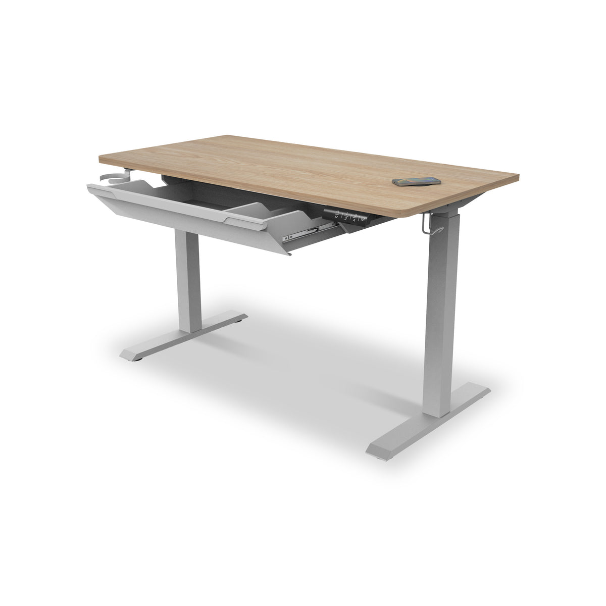 Gino Ash Smart Electric Height Adjustable Desk with Storage Drawer and wireless charging