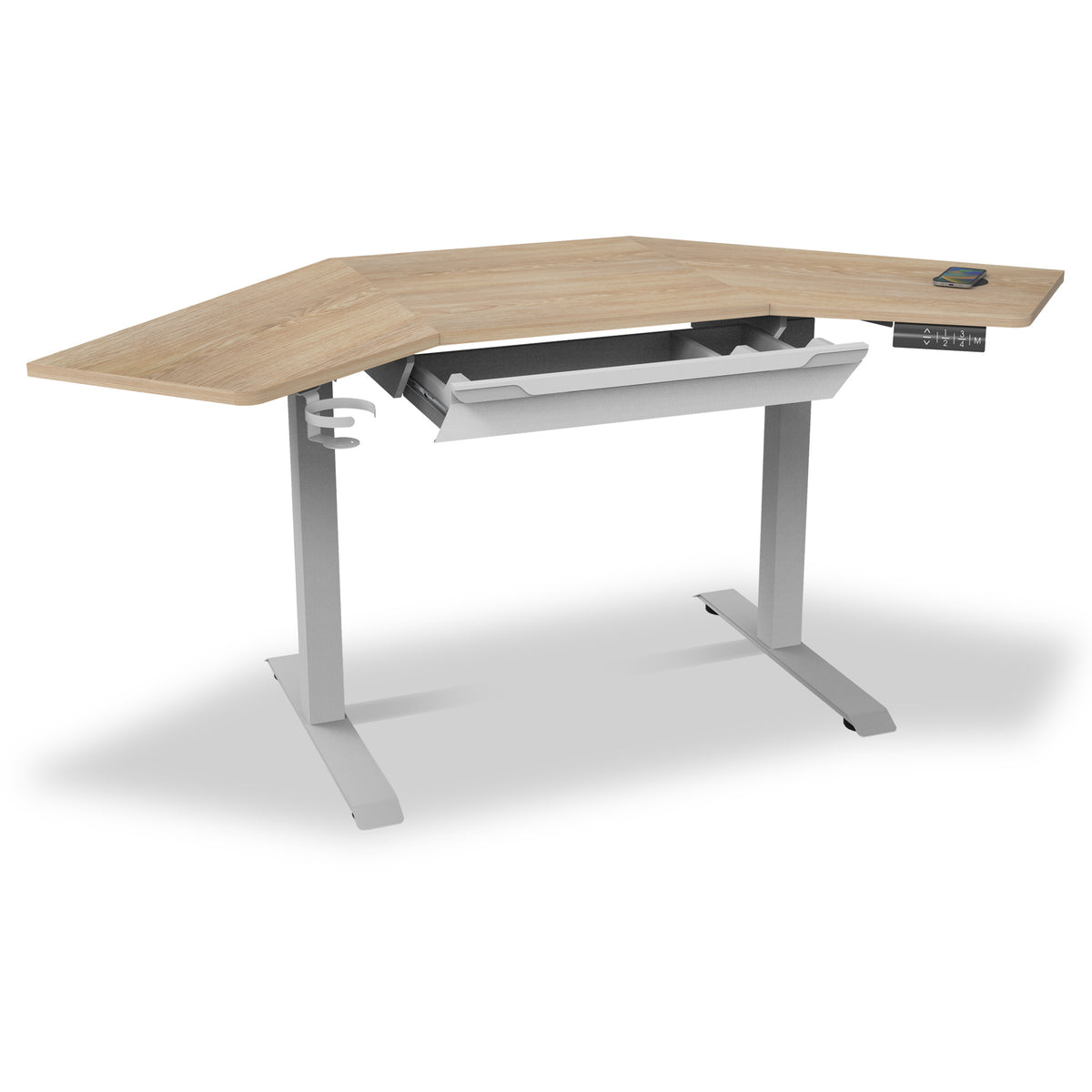 Koble Gino Ash Smart Electric Height Adjustable Corner Desk with Storage Drawer