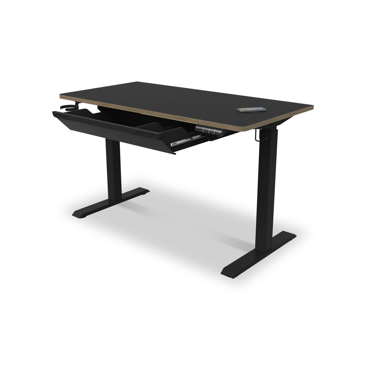 Gino Black Smart Electric Height Adjustable Desk with Storage Drawer and wireless charging