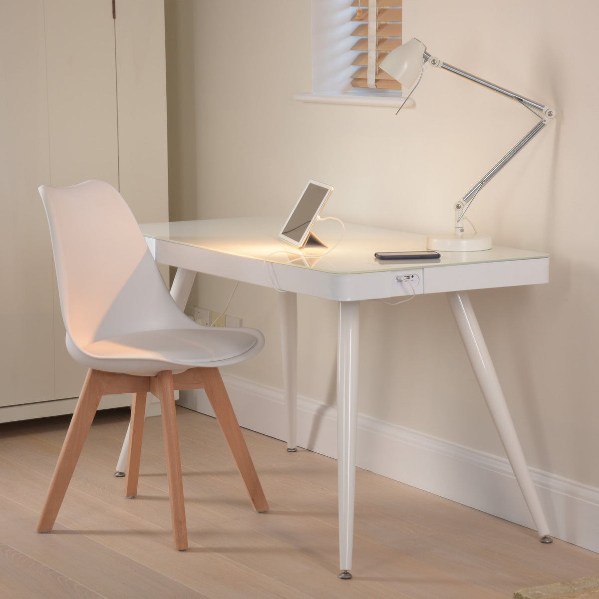 Koble Tori Smart Desk White with Wireless Charging & Bluetooth Speaker from Roseland Furniture