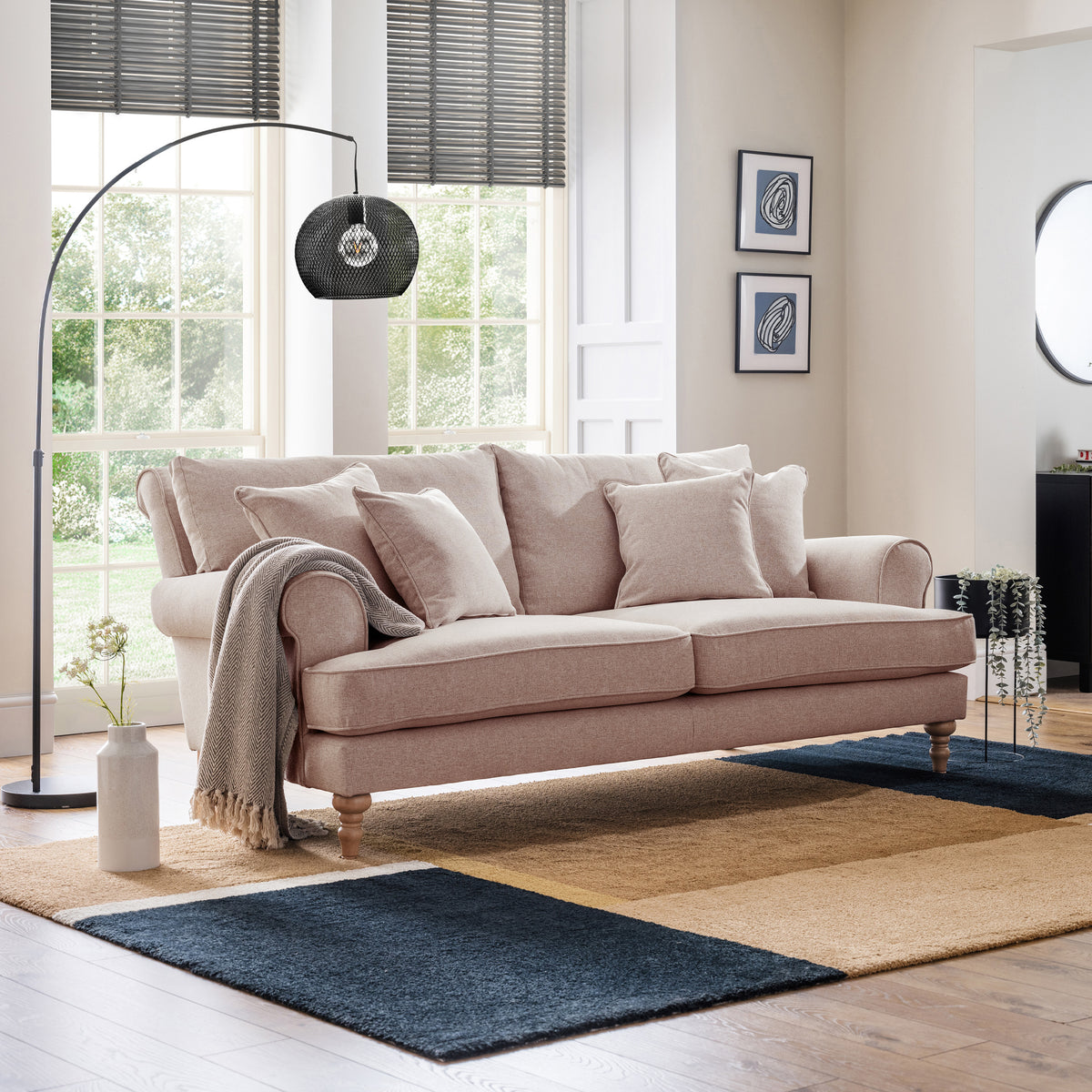 Norbury 3 Seater Sofa Soft Pink from Roseland Furniture