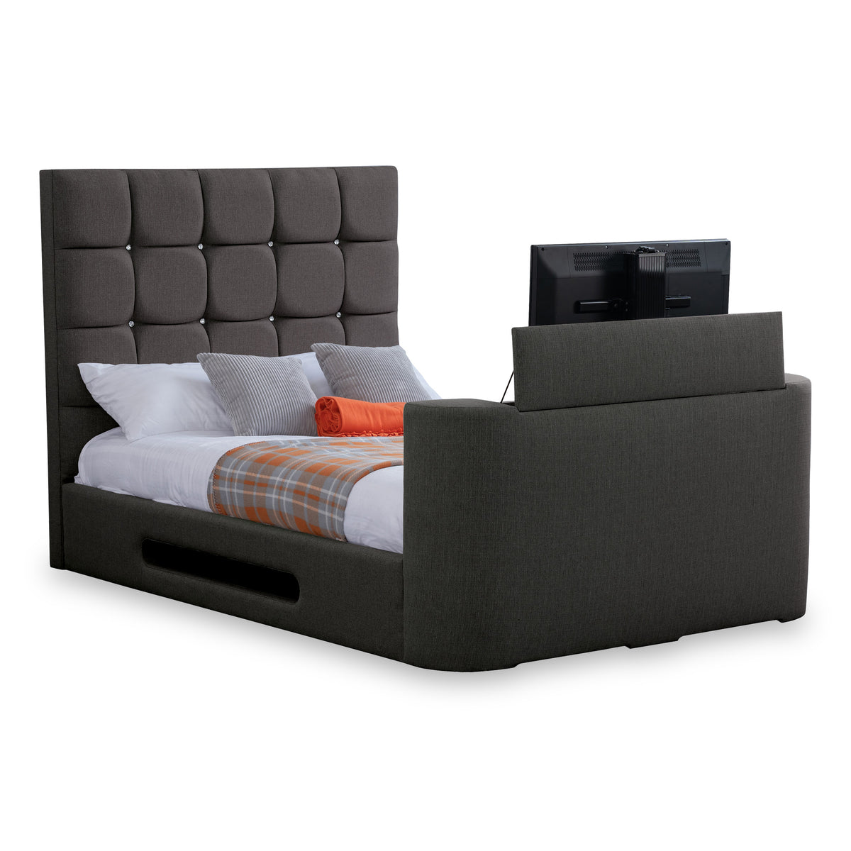 Hawkins Faux Linen TV Bed in Dark Grey by Roseland Furniture