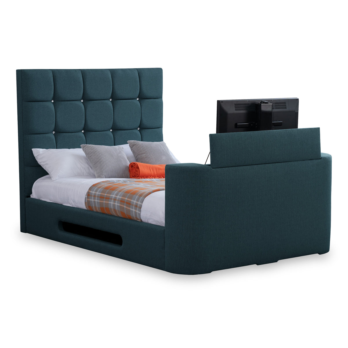Hawkins Faux Linen TV Bed in Deep Blue by Roseland Furniture