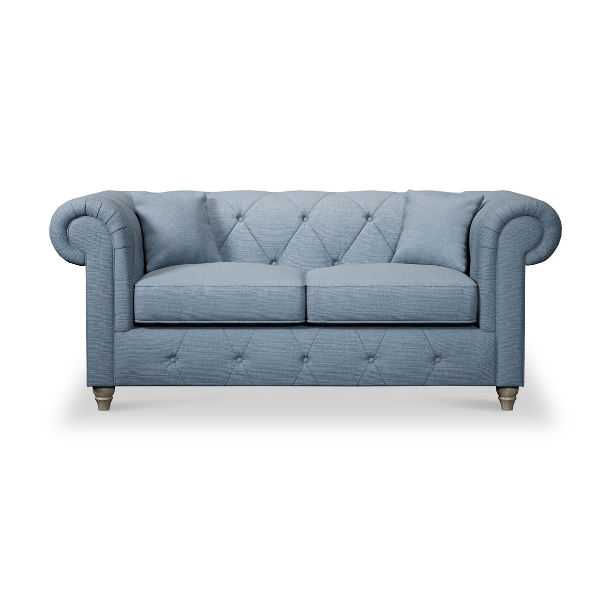 Everett 2 Seater Sofa Deep Blue Washed Oak Feet from Roseland Furniture
