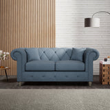 Everett 2 Seater Sofa Deep Blue Washed Oak Feet from Roseland Furniture