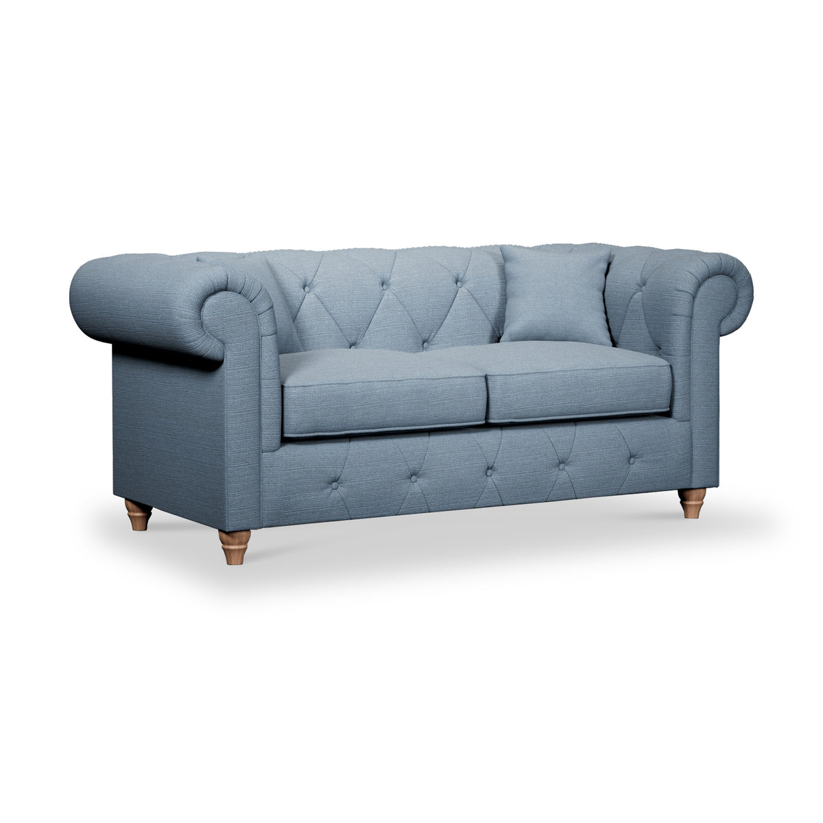 Everett 2 Seater Sofa Deep Blue Walnut Feet from Roseland Furniture