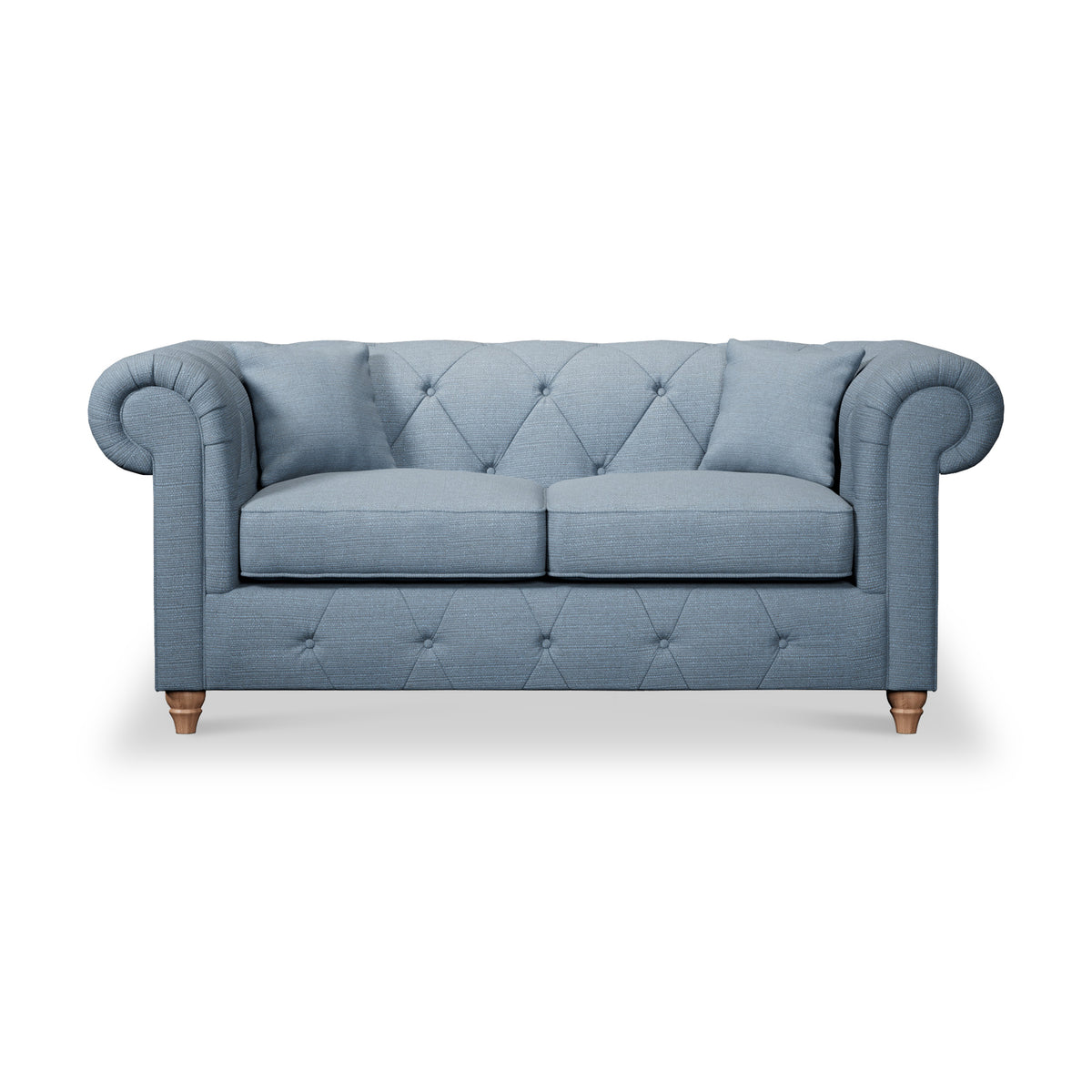 Everett 2 Seater Sofa Deep Blue Walnut Feet from Roseland Furniture