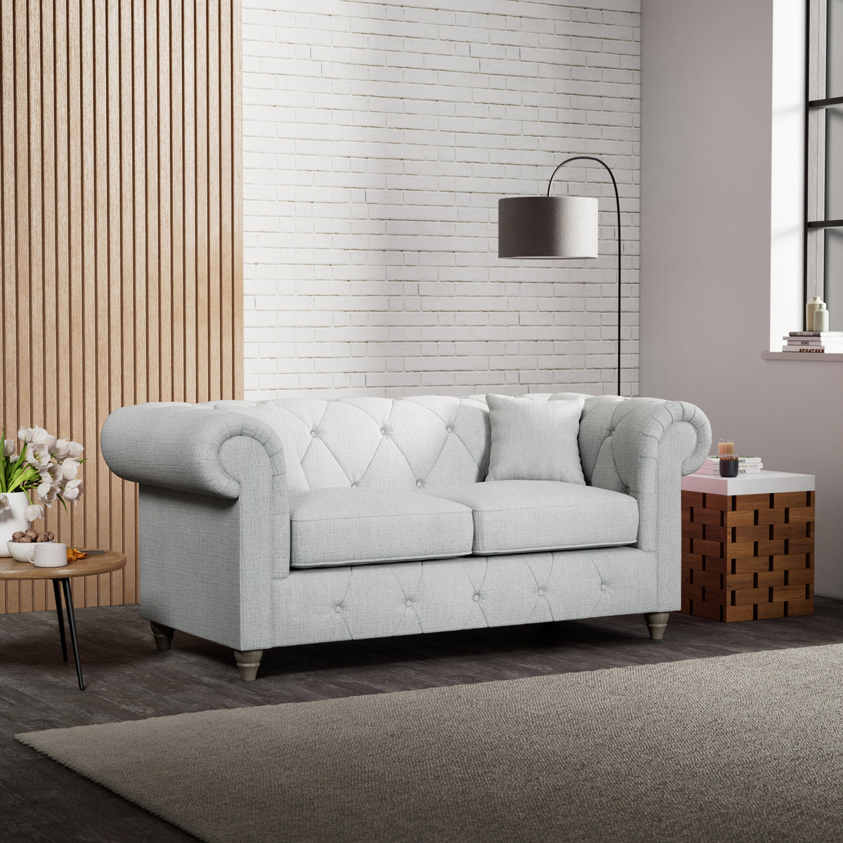 Everett 2 Seater Sofa Light Blue Washed Oak Feet from Roseland Furniture