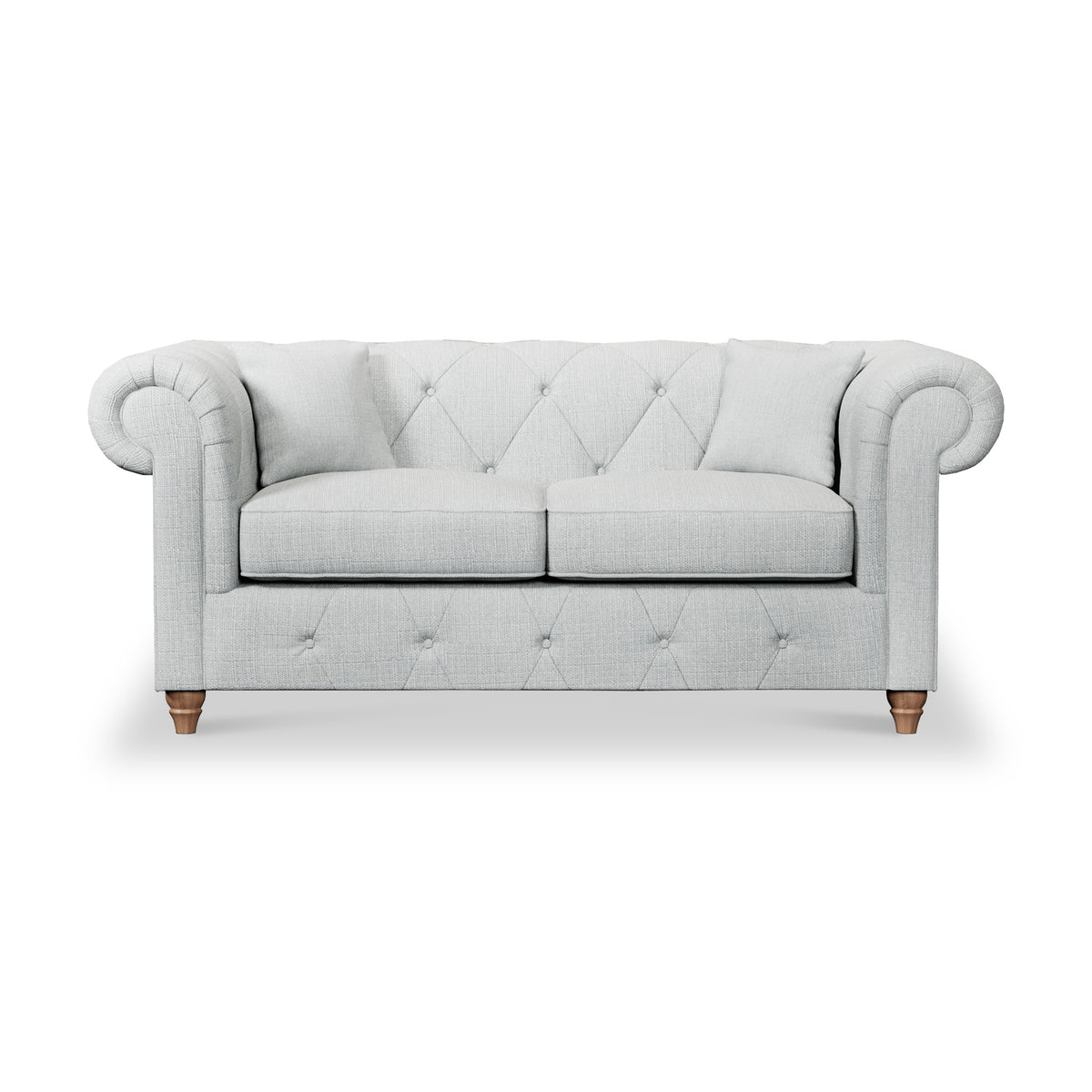 Everett 2 Seater Sofa Light Blue Walnut Feet from Roseland Furniture