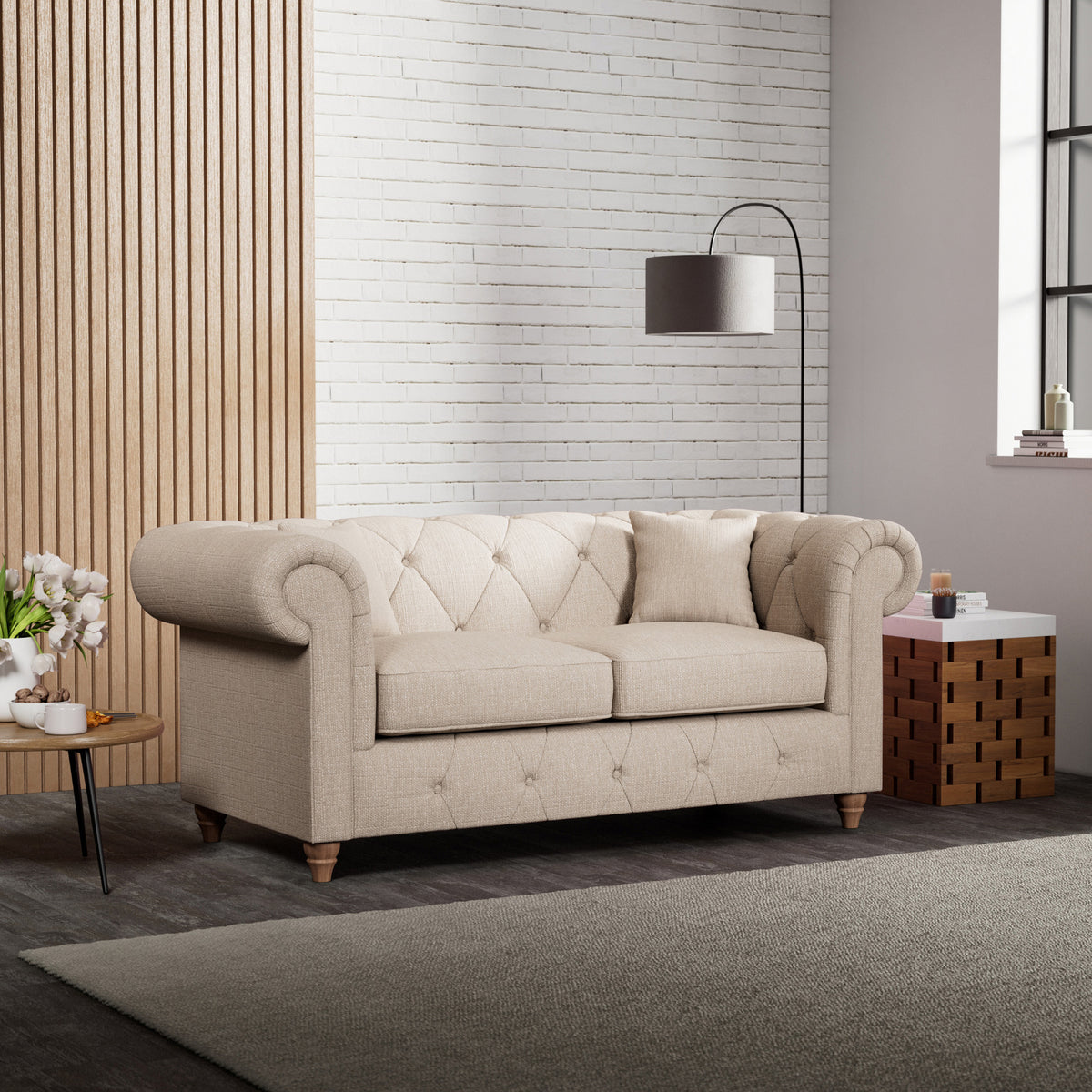 Everett 2 Seater Sofa Oyster Walnut Feet from Roseland Furniture