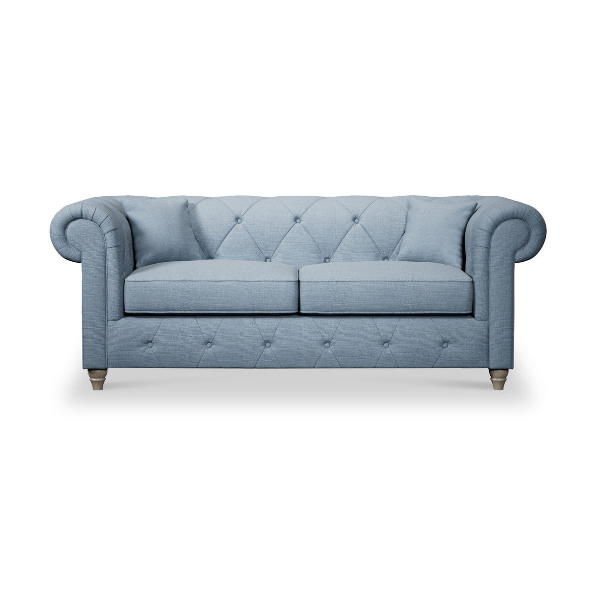 Everett 3 Seater Sofa Deep Blue Washed Oak Feet from Roseland Furniture