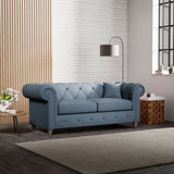 Everett 3 Seater Sofa Deep Blue Washed Oak Feet from Roseland Furniture