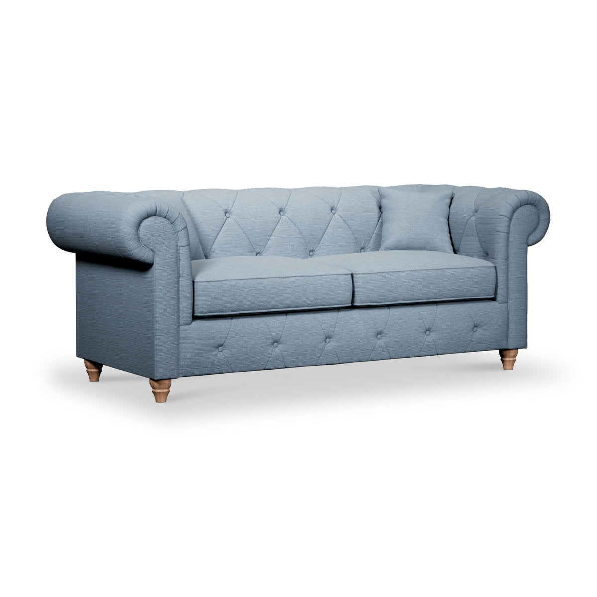 Everett 3 Seater Sofa Deep Blue Walnut Feet from Roseland Furniture