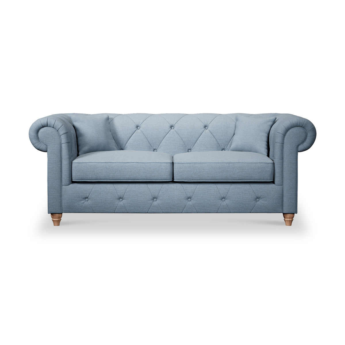 Everett 3 Seater Sofa Deep Blue Walnut Feet from Roseland Furniture