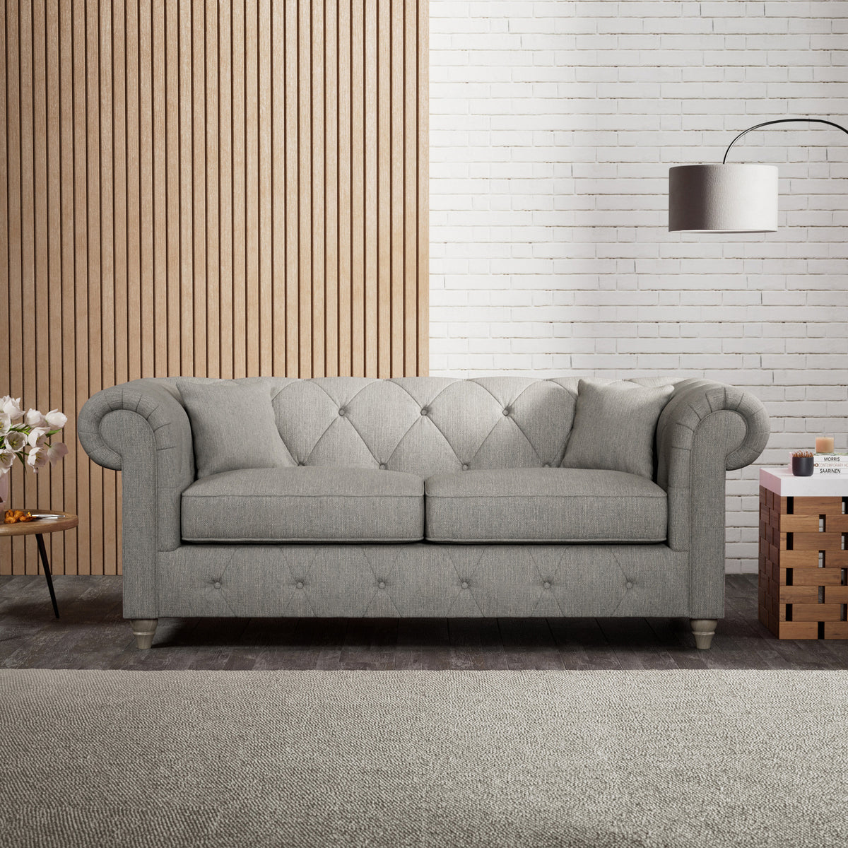 Everett 3 Seater Sofa Graphite Washed Oak Feet from Roseland Furniture