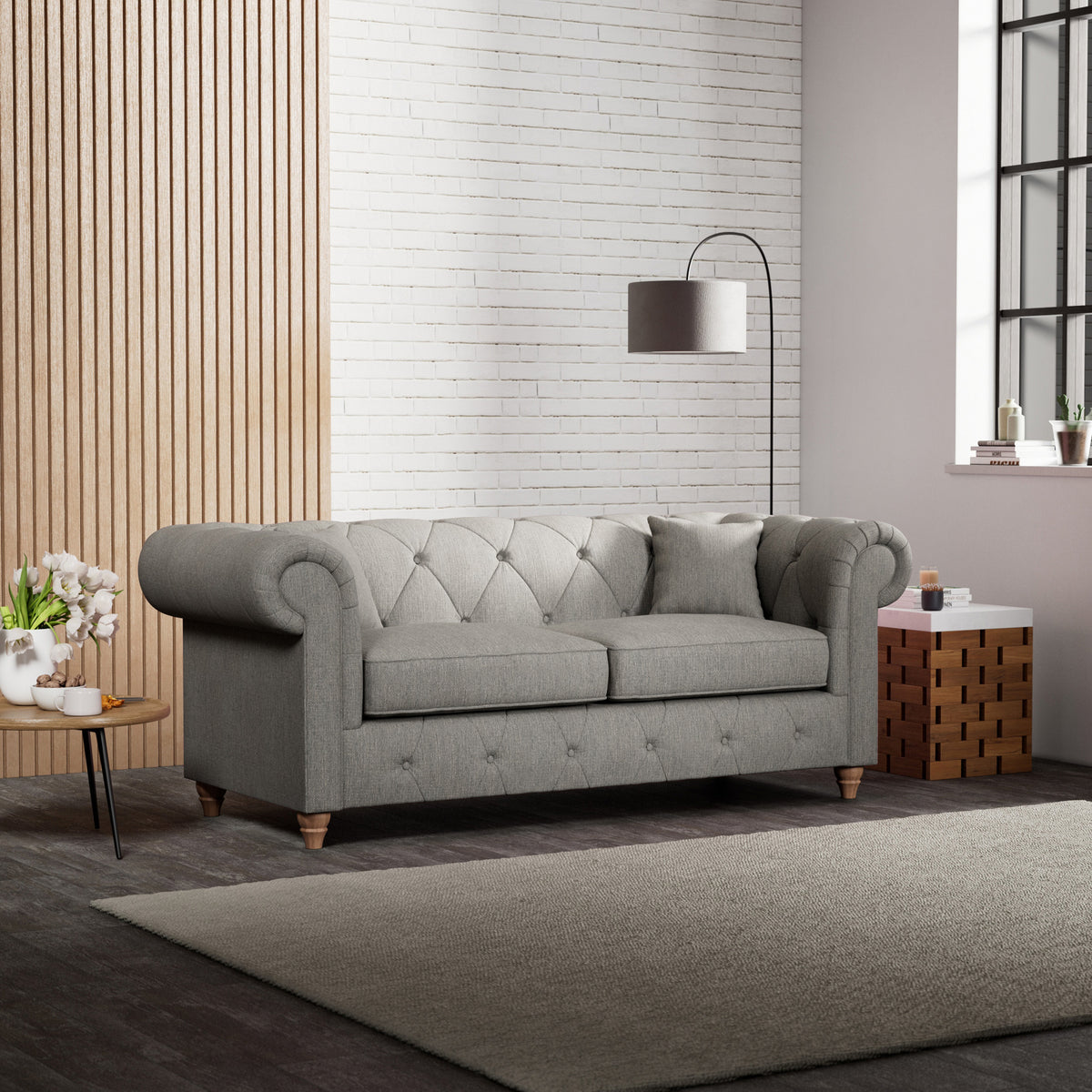 Everett 3 Seater Sofa Graphite Walnut Feet from Roseland Furniture