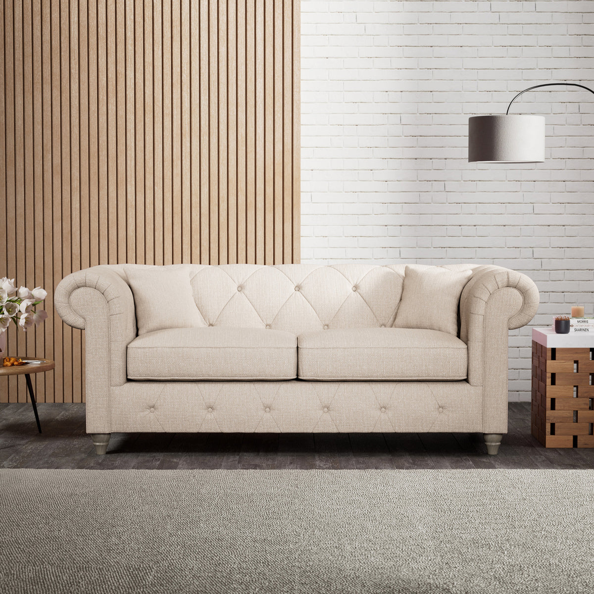 Everett 3 Seater Sofa Oyster Washed Oak Feet from Roseland Furniture
