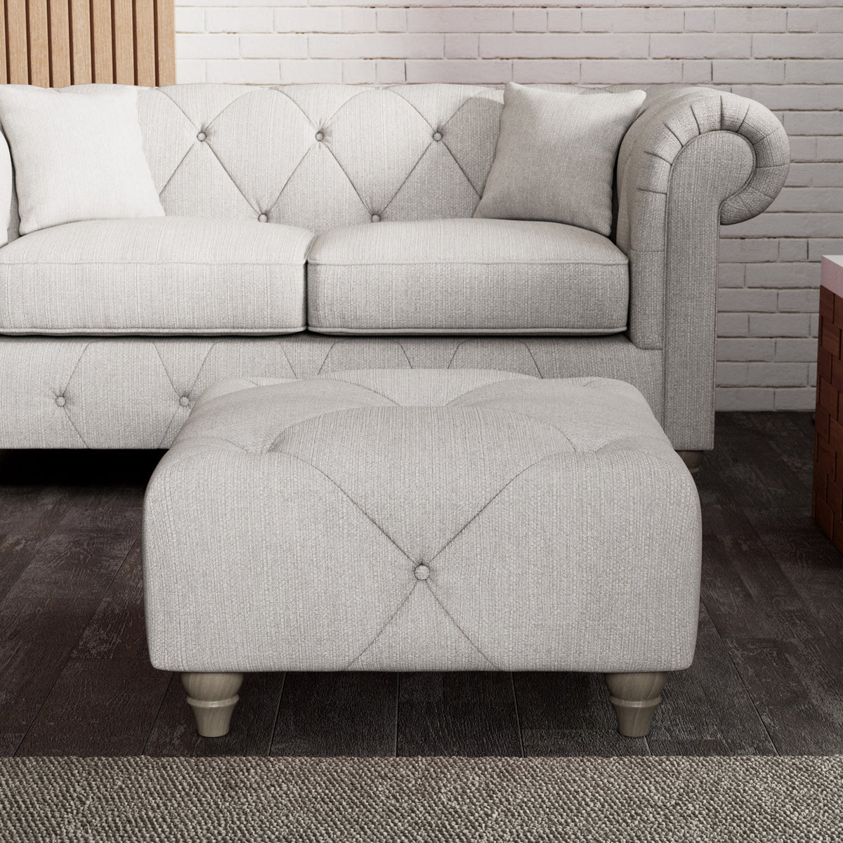 Everett Button Top Footstool Ash Washed Oak Feet from Roseland Furniture