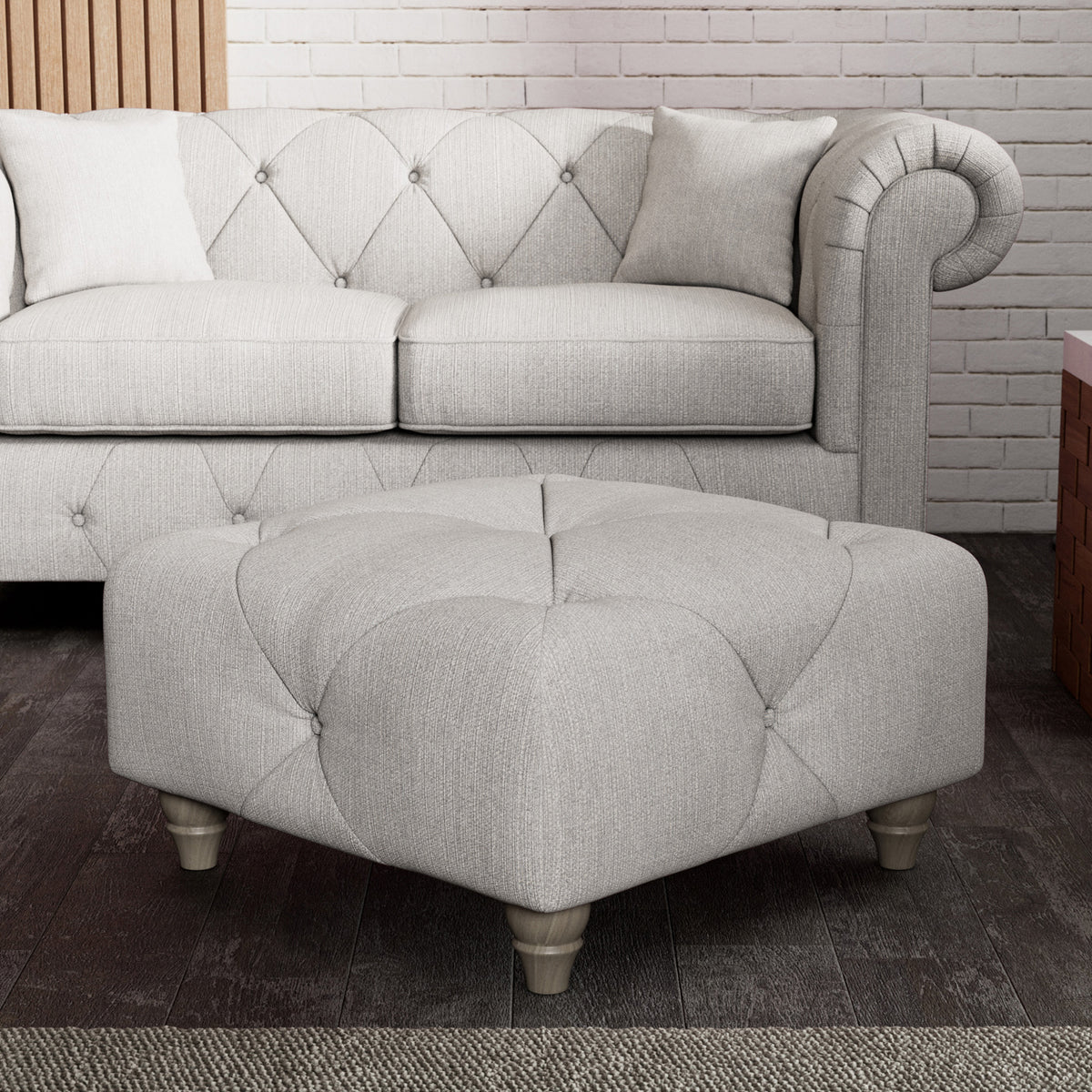 Everett Button Top Footstool Ash Washed Oak Feet from Roseland Furniture