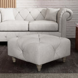 Everett Button Top Footstool Ash Washed Oak Feet from Roseland Furniture
