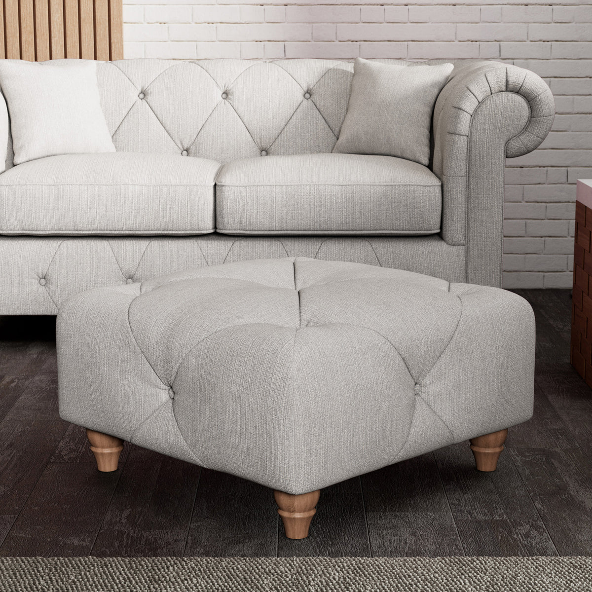 Everett Button Top Footstool Ash Walnut Feet from Roseland Furniture