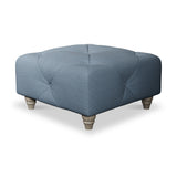 Everett Button Top Footstool Deep Blue Washed Oak Feet from Roseland Furniture