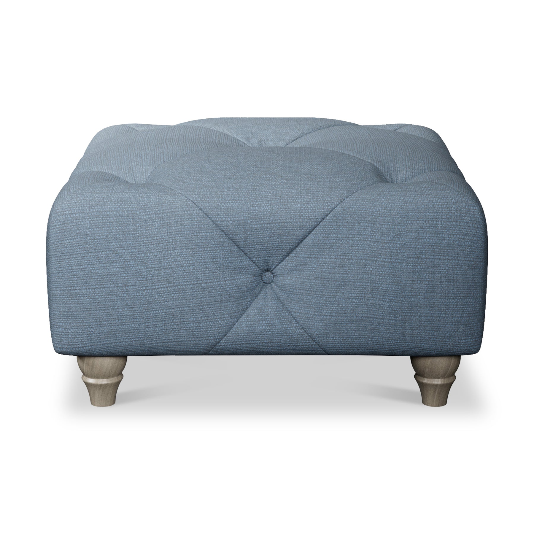 Everett Button Top Footstool Deep Blue Washed Oak Feet from Roseland Furniture