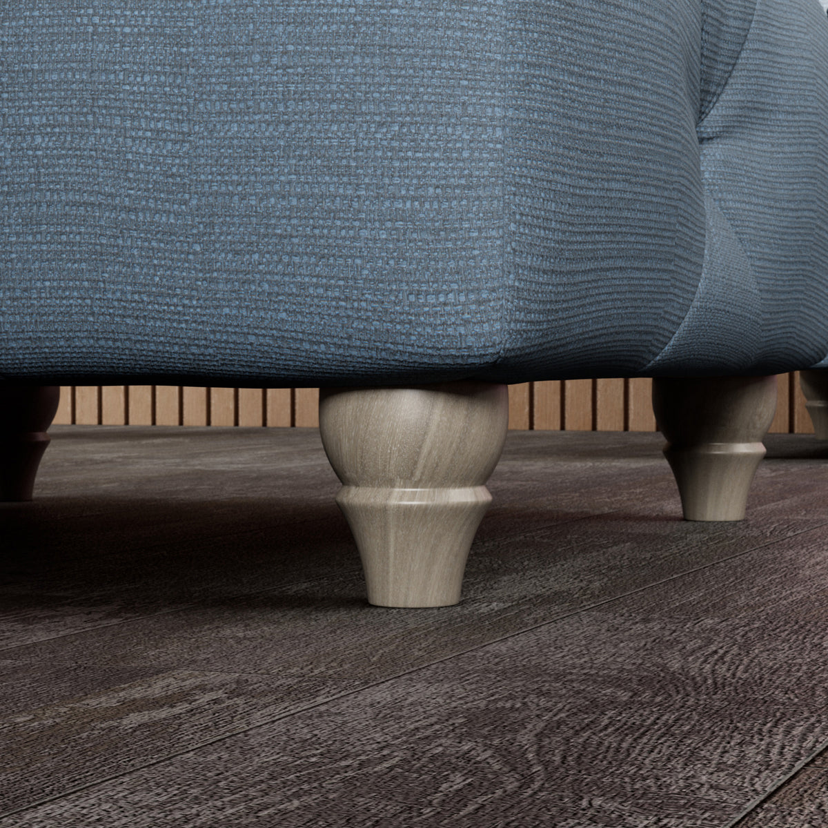 Everett Button Top Footstool Deep Blue Washed Oak Feet from Roseland Furniture