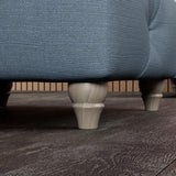 Everett Button Top Footstool Deep Blue Washed Oak Feet from Roseland Furniture