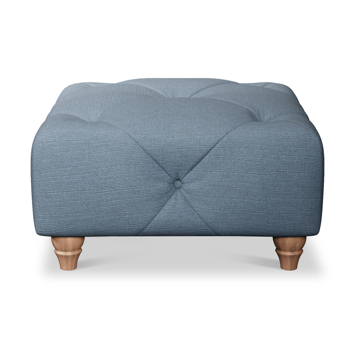 Everett Button Top Footstool Deep Blue Walnut Feet from Roseland Furniture