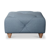 Everett Button Top Footstool Deep Blue Walnut Feet from Roseland Furniture