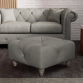 Everett Button Top Footstool Graphite Washed Oak Feet from Roseland Furniture