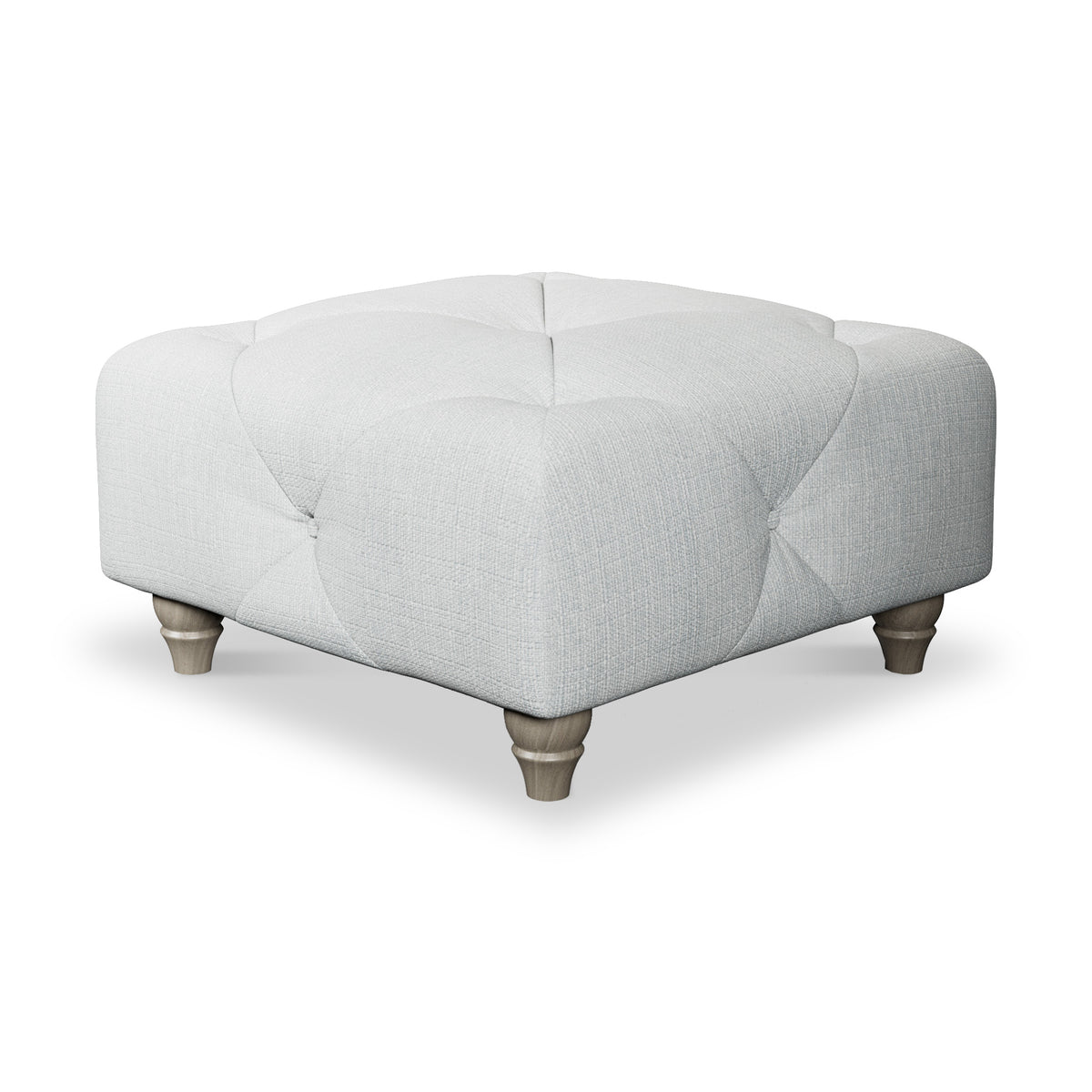 Everett Button Top Footstool Light Blue Washed Oak Feet from Roseland Furniture