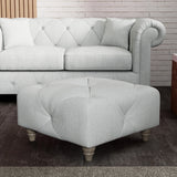 Everett Button Top Footstool Light Blue Washed Oak Feet from Roseland Furniture