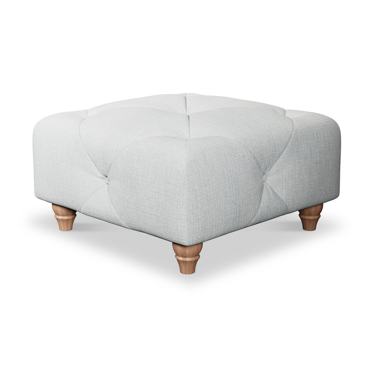 Everett Button Top Footstool Light Blue Walnut Feet from Roseland Furniture
