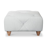 Everett Button Top Footstool Light Blue Walnut Feet from Roseland Furniture