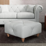 Everett Button Top Footstool Light Blue Walnut Feet from Roseland Furniture
