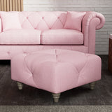 Everett Button Top Footstool Pink Washed Oak Feet from Roseland Furniture