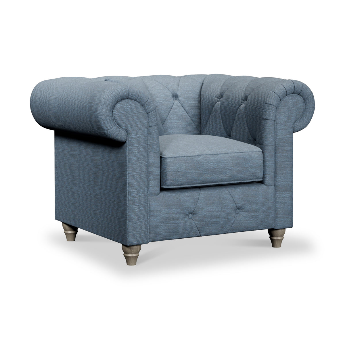 Everett Armchair Deep Blue Washed Oak Feet from Roseland Furniture