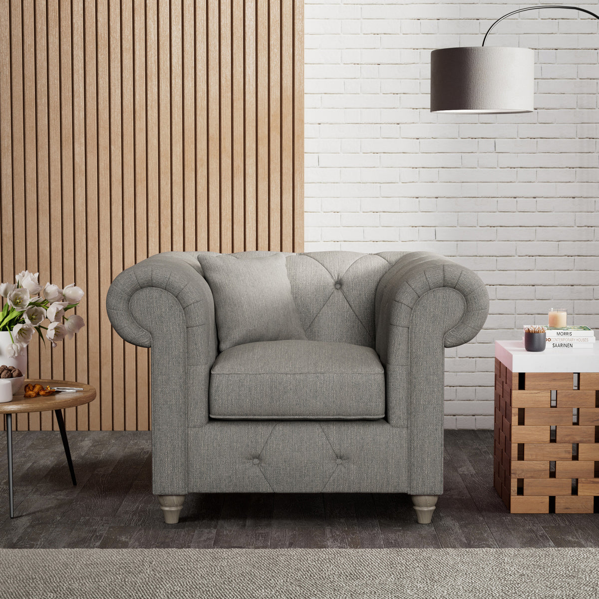 Everett Armchair Graphite Washed Oak Feet from Roseland Furniture